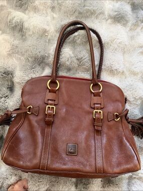 Dooney & Bourke Brown Leather Satchel with Gold-Tone Hardware
